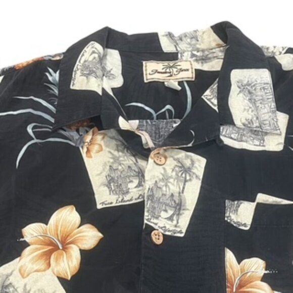Jamaica Jaxx Silk Hawaiian Shirt Mens XL Black Button Up Short Sleeve EUC - Picture 2 of 10